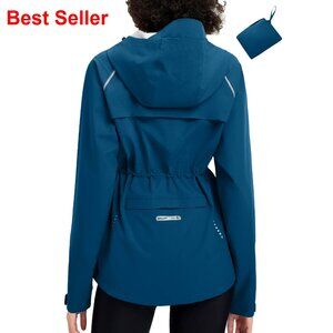 Waterproof Packable Lightweight Running Jacket Reflective Hooded Windbreaker
